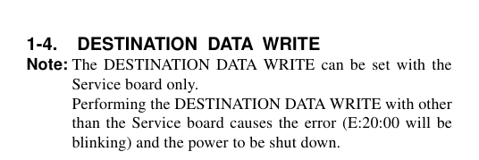 Destination setting warning